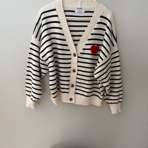 Old Navy Striped Cardigan - Cream, Black, and Red
